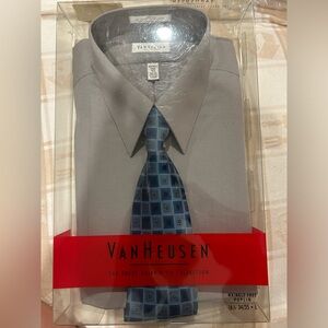 Men new gray dress shirt with tie.
